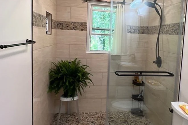 Bathroom with a walk in shower
